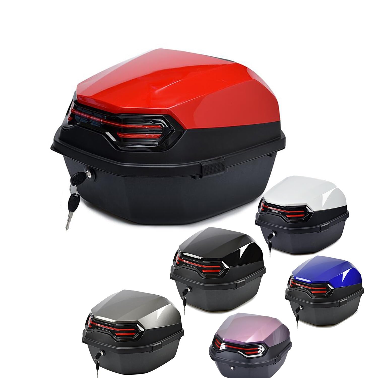 UYTOIZ Motorrad-Topcase, Haltbar Motorrad Topcase, 35L Wasserdicht Motorrad Heckkasten, Mit Sicherheitsschloss, Für Roller Mit Helm, Lagerung Aufbewahrungsbox (Farbe : Rot, Größe : 41x40x30cm) von UYTOIZ