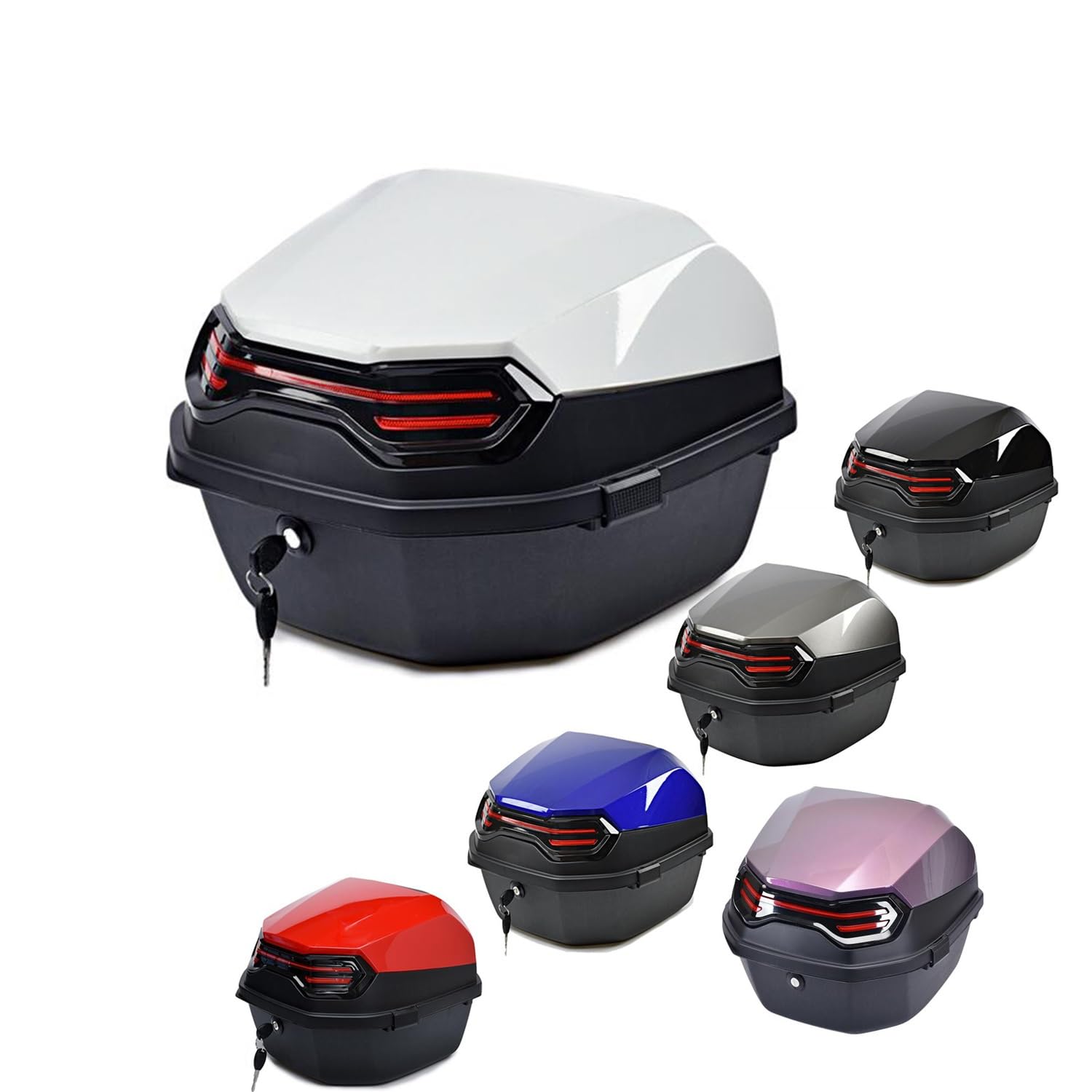 UYTOIZ Motorrad-Topcase, Haltbar Motorrad Topcase, 35L Wasserdicht Motorrad Heckkasten, Mit Sicherheitsschloss, Für Roller Mit Helm, Lagerung Aufbewahrungsbox (Farbe : Weiß, Größe : 41x40x30cm) von UYTOIZ