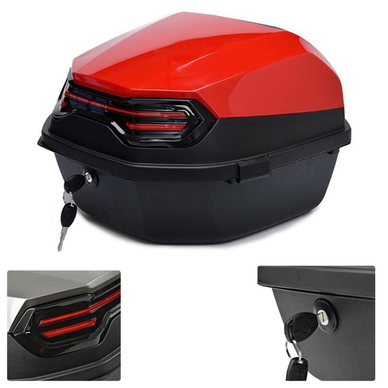 UYTOIZ Motorradkoffer Topcase, Topcase Für Roller, Wasserdicht Motorrad Heckbox-mit Installieren Platte & Rückenkissen, Für Lager Helm Großes Gepäck (Farbe : Rot, Größe : 41x40x30cm) von UYTOIZ