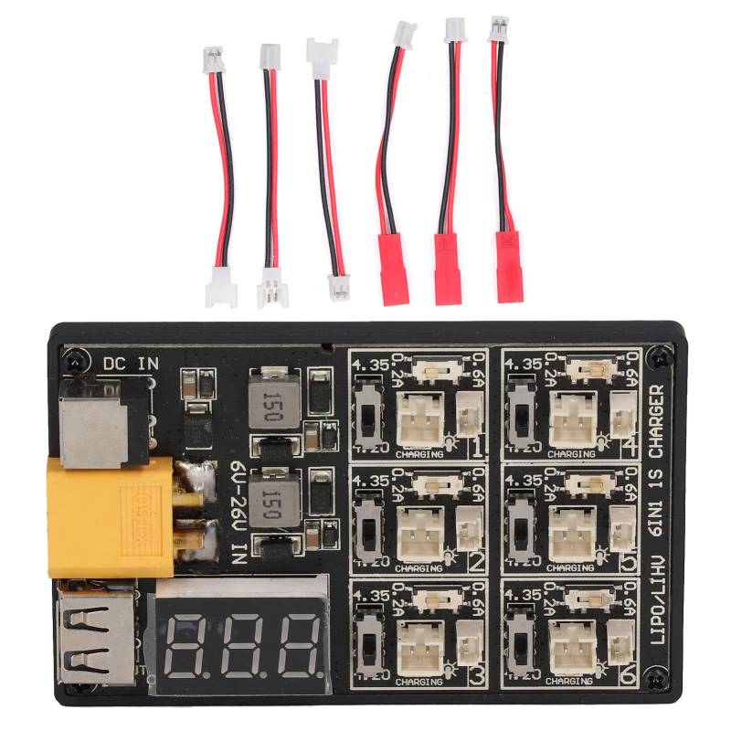 Uadme Batterie Ladeplatin, Lithium Battery Charger Module, 1S-Batterieladeplatine, 6-in-1-Hochleistungs-LiPo-Batterieladegerät, Batterie-Ladegerät-Board mit 40-A-Sicherung von Uadme