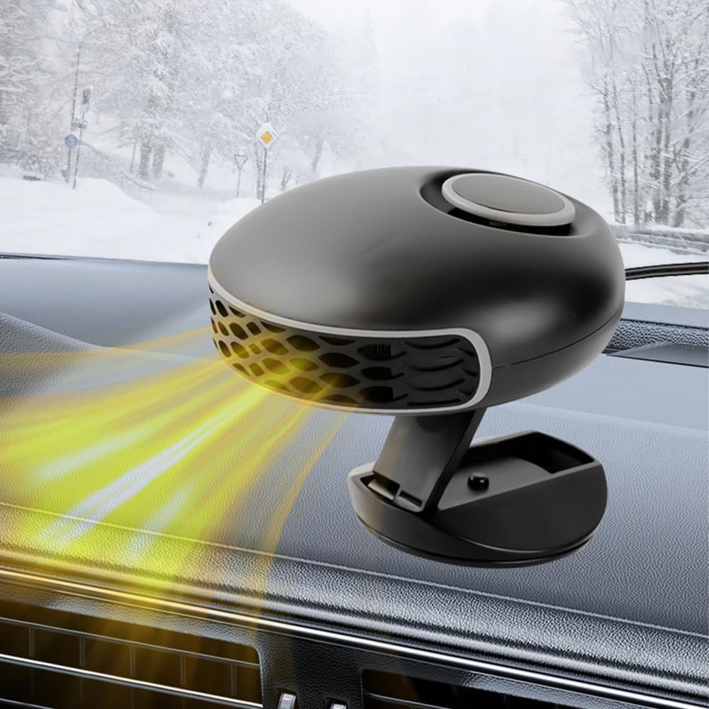 Udbrud Autoheizung 12V 120W, Auto Heizlüfter mit 360°drehbarer Basis Tragbare Anti-Beschlag Windschutzscheibe Defroster mit Zigarettenanzünder 2 In 1 Heizung und Kühlung Car Defroster von Udbrud