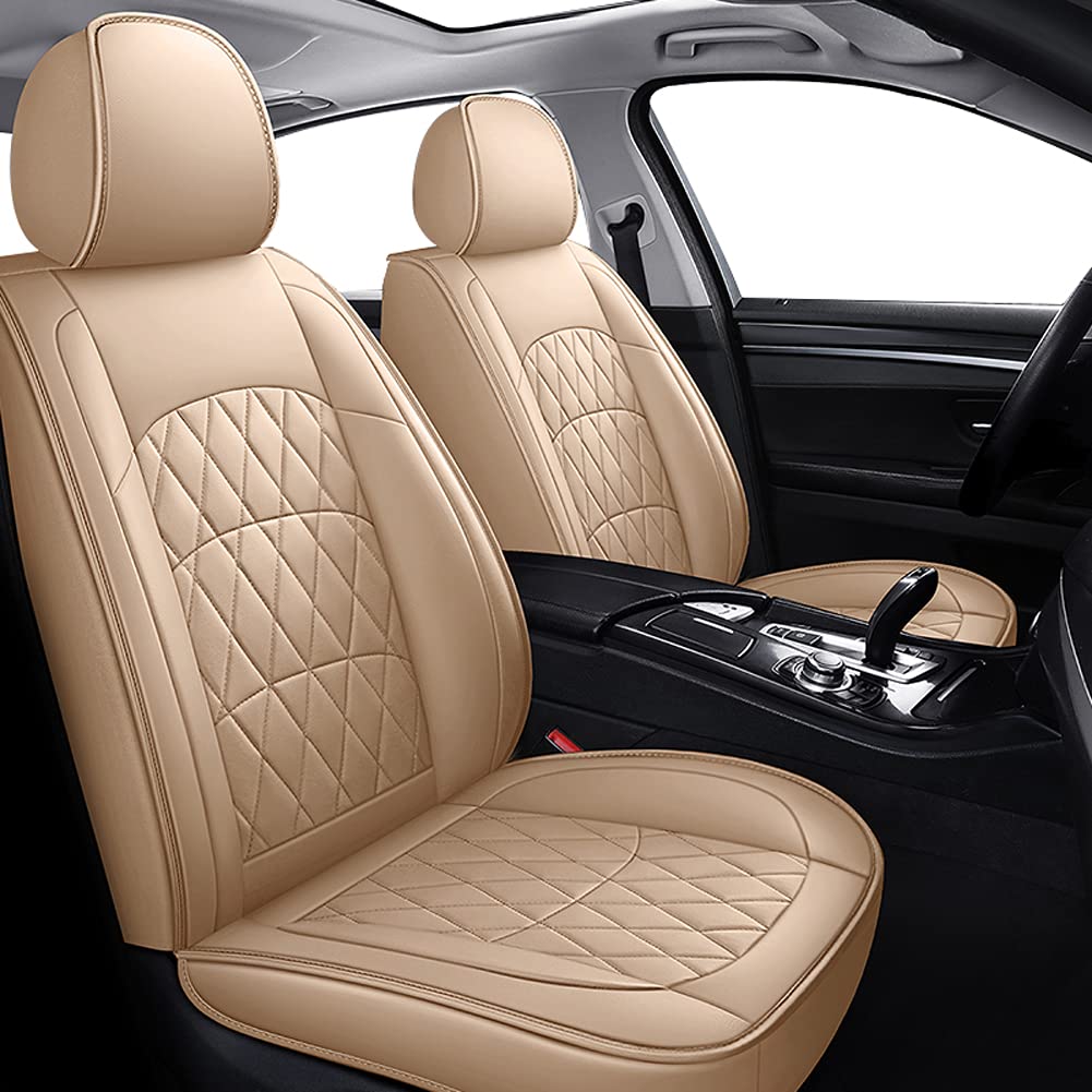 Udpomb Luxus Universal Leather autositzbezüge, 5-Sitzer Kunstleder Gitter Sitzbezüge-Set Voll Auto Vorderseite und Rückseite schonbezüge Auto, 9-Teiliges Set (Beige) von Udpomb