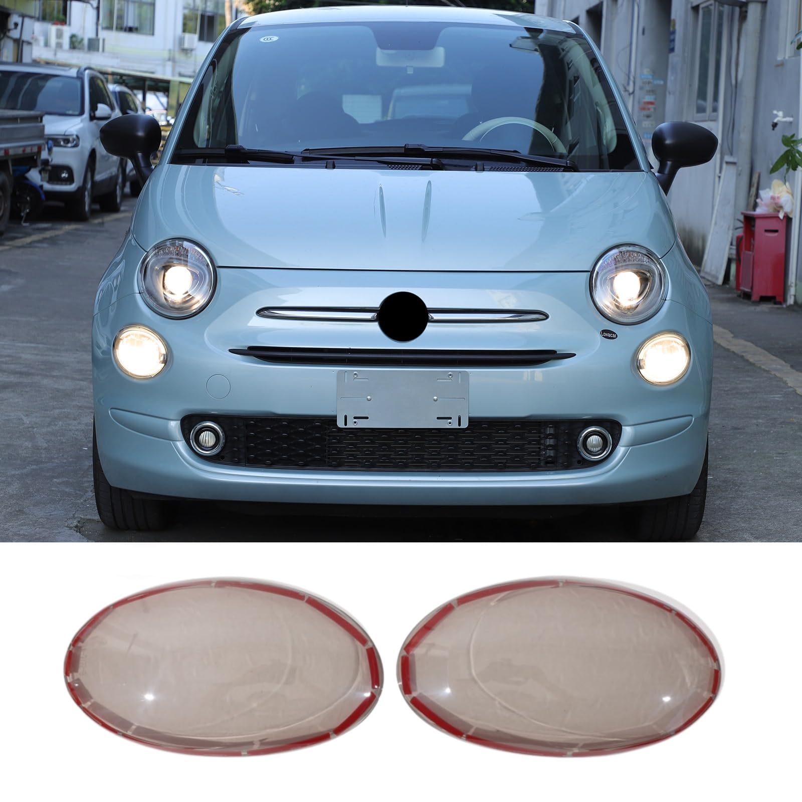 Uieohout Scheinwerferabdeckung Lampenschale Kompatibel mit Fiat 500 2016-2024 Zubehör, Auto Fernlicht Scheinwerferabdeckung Shell Maskenschutz, Scheinwerferlinse Glas Lampenschirm Guards Cap Blenden von Uieohout