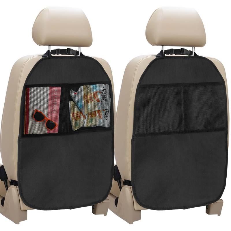 Ulanox 2 Stück Rückenlehnenschutz Auto Kinder Kick-Matte mit Netztaschen, Autositzschoner Auto Organizer Kinder 68 x 43cm, Autositz Organizer zum Aufbewahren von Kinderspielzeug, Kindersachen von Ulanox