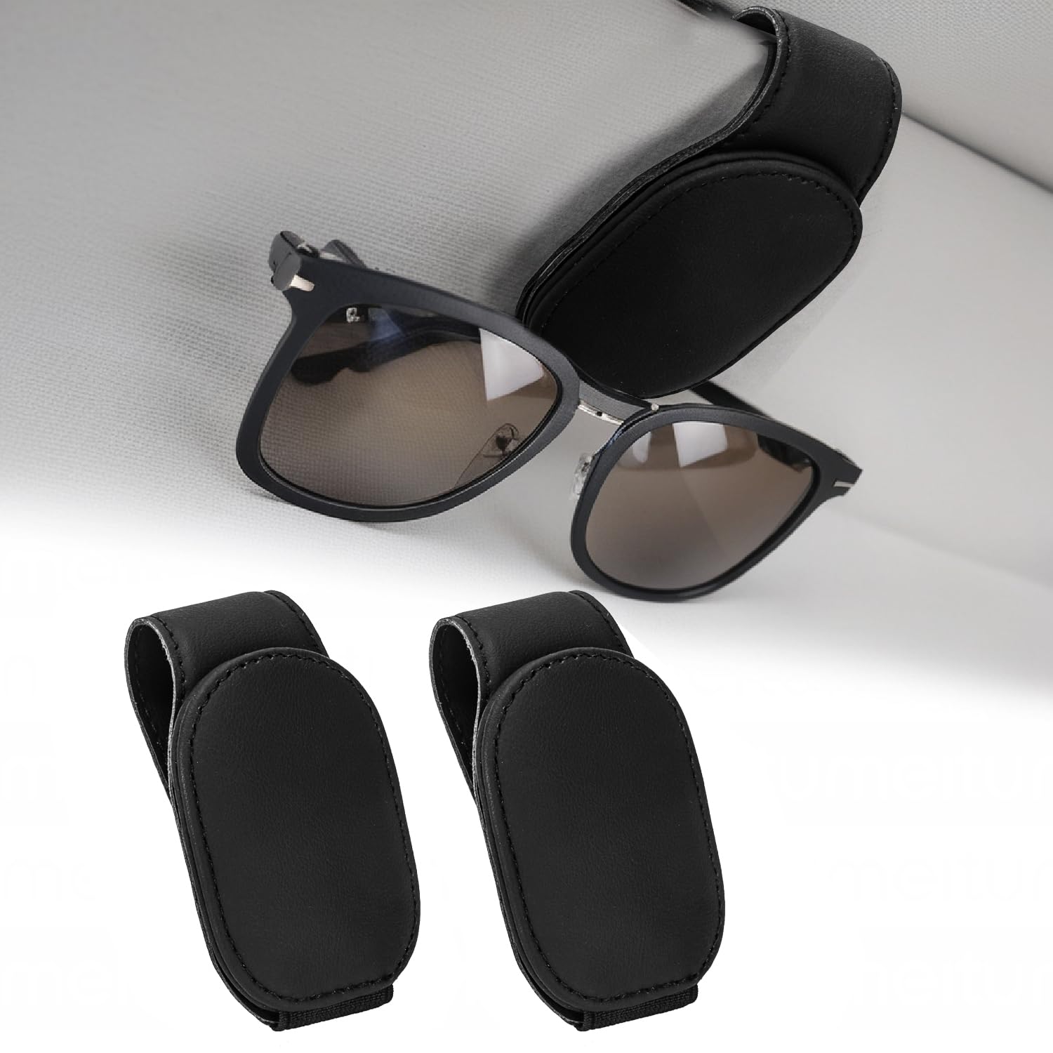 Ulanox Brillenhalter für Auto, Magnetischer Leder Sonnenbrillenhalter Auto 2 Stück Schwarz Brillenhalterung, Brillenclip Sonnenblende Ticket-Kartenclip for Auto Visier Zubehör von Ulanox