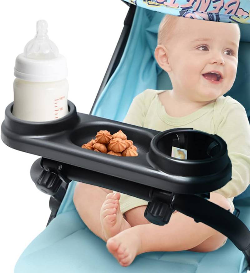 Universelles Kinderwagentablett, 360 Grad drehbarer 3-in-1 Abnehmbarer Getränkehalter, Universelle Snackschale für Kinderwagen, Snacktablett für Kinderwagen, Mit Snack Tablett Kinderwagen von Umikk