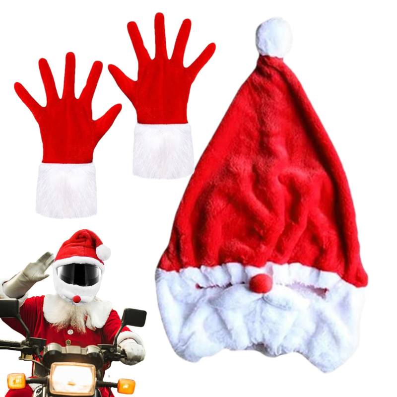 Umiocns Kopfbedeckung mit Weihnachtsmann-Motiv, lustige Weihnachtsmann-Plüsch-Motorrad-Kopfbedeckung mit Weihnachtshandschuhen, Weihnachts-Motorrad-Kopfbedeckung, Weihnachtsmannmütze, Dekoration für von Umiocns