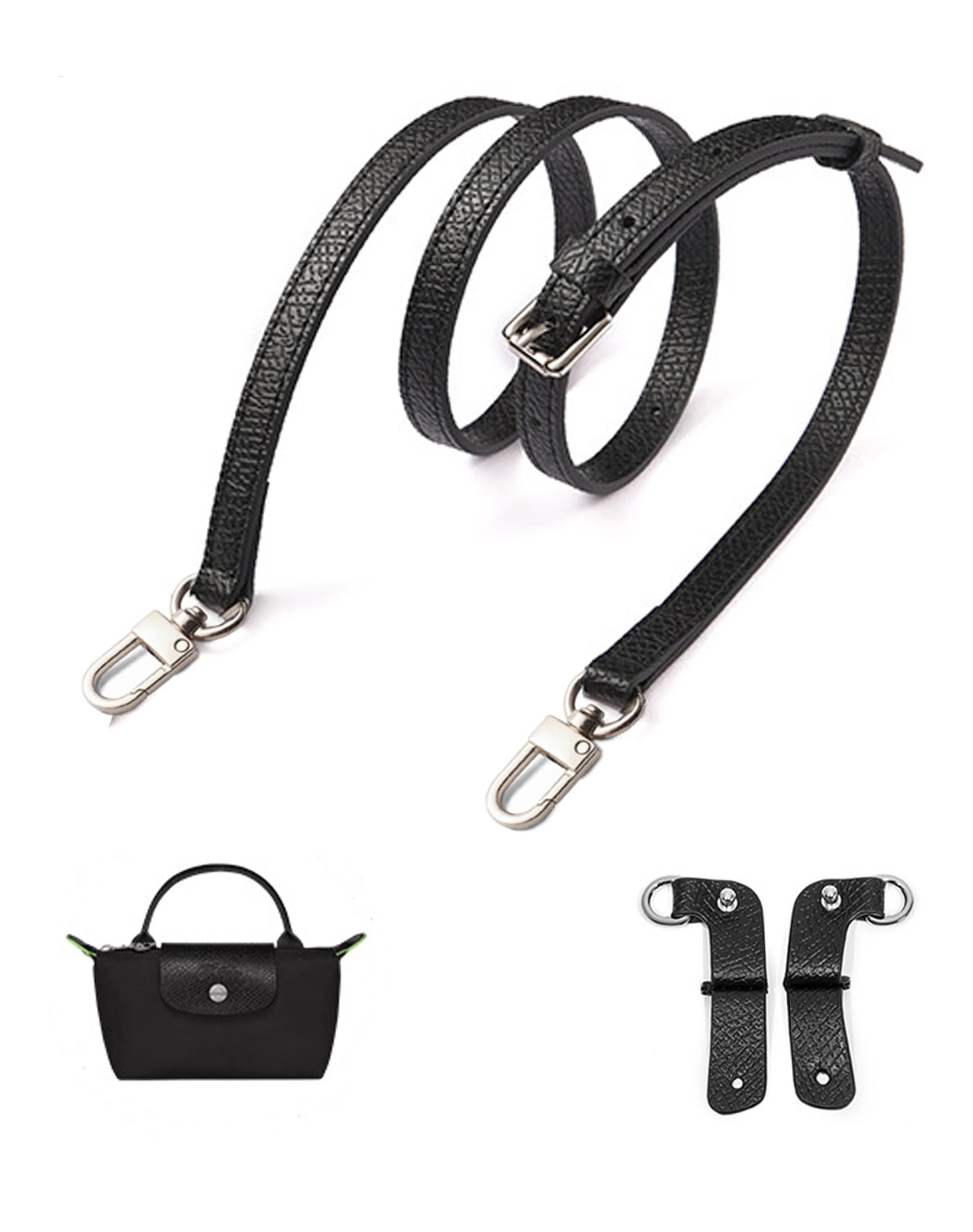 Umiup Schultergurt für Longchamp Leder Geldbörsenriemen für Umrüstsatz, Schulterriemen aus Leder für Minitaschen, Original Mini Tasche Pouch Bag Strap, Verstellbarer Ersatz Umhängegurt (Black A) von Umiup