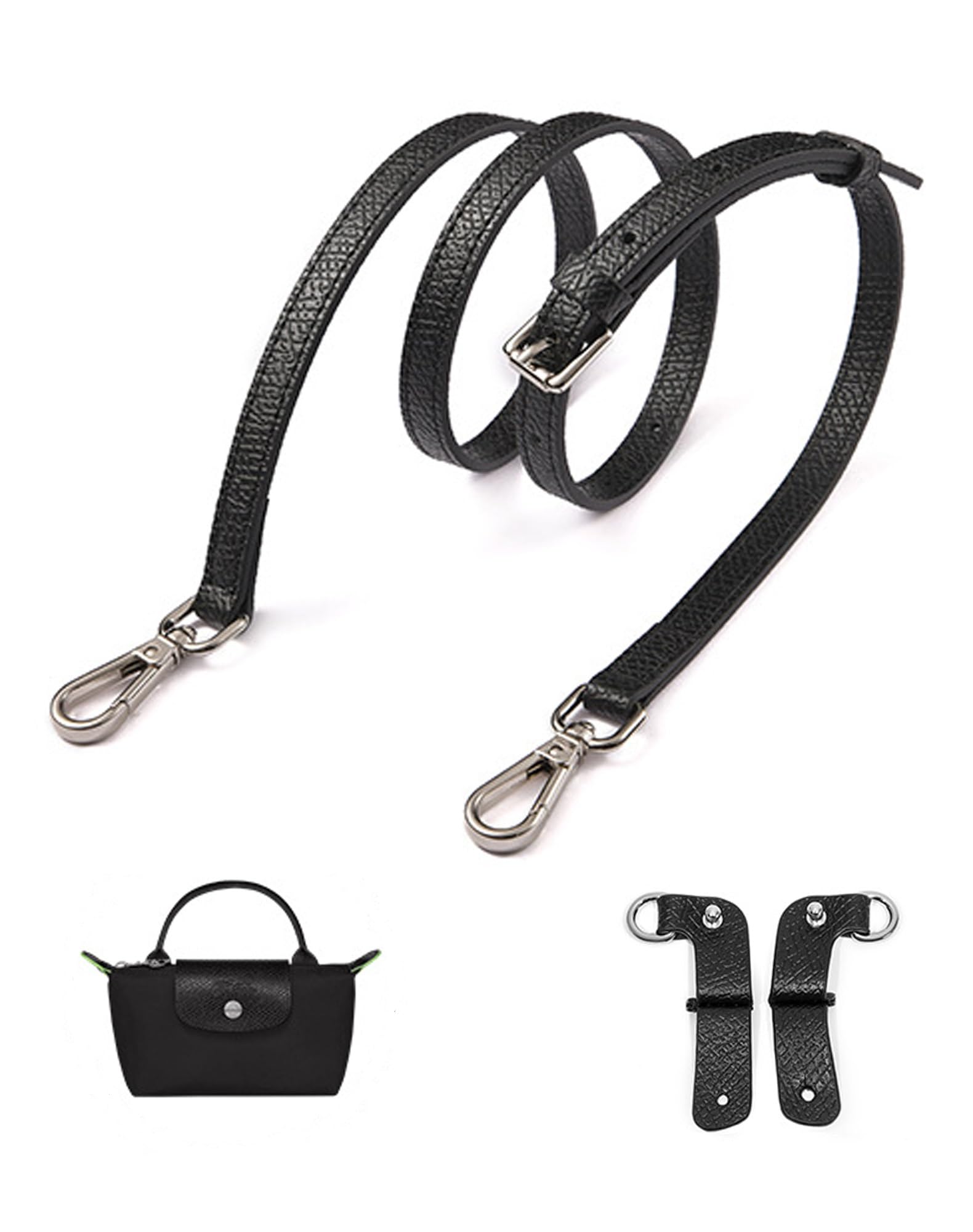 Umiup Schultergurt für Longchamp Leder Geldbörsenriemen für Umrüstsatz, Schulterriemen aus Leder für Minitaschen, Original Mini Tasche Pouch Bag Straps, Verstellbarer Ersatz Umhängegurt (Black B) von Umiup