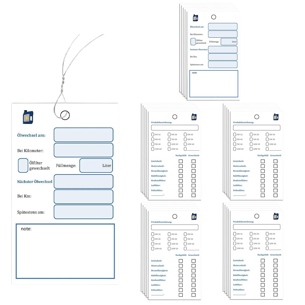 Umllpet 50 Stück Ölwechsel Anhänger, Ölwechselzettel mit draht, Öl Schilder Ölzettel Öl anhänger Ölwechselanhänger Öl Service Zettel KFZ Ölwechsel Schilder Inspektionsanhänger von Umllpet