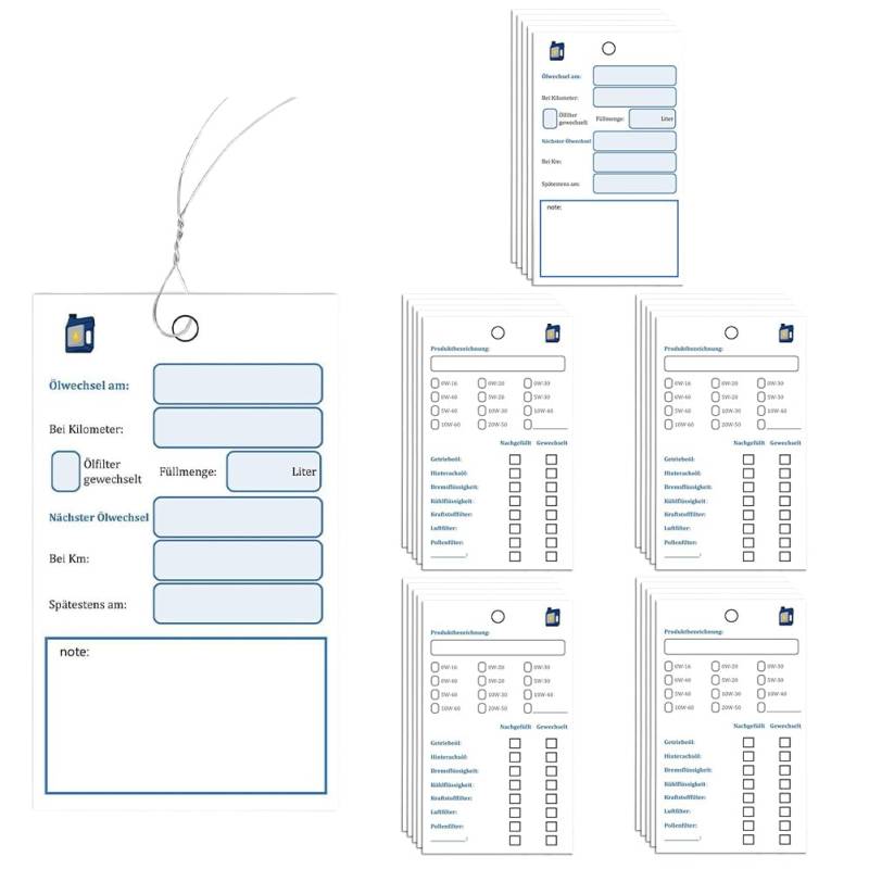 Umllpet 50 Stück Ölwechsel Anhänger, Ölwechselzettel mit draht, Öl Schilder Ölzettel Öl anhänger Ölwechselanhänger Öl Service Zettel KFZ Ölwechsel Schilder Inspektionsanhänger von Umllpet