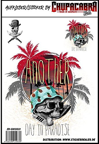 Aufkleber Another Day in Paradise Sticker Skull Palmen Fun Surfer von stickerdealer_chupacabra