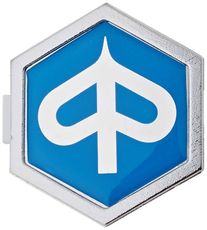 Emblem Piaggio 6-Eck Kaskade für Vespa PX T5 ET2 ET4 etc. - Aluminium, z. Stecken 32x37 mm, Blau von RMS