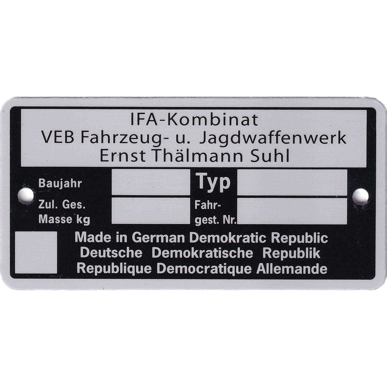 MZA Typenschild, neutrale Ausführung - SIMSON-Mopeds von MZA