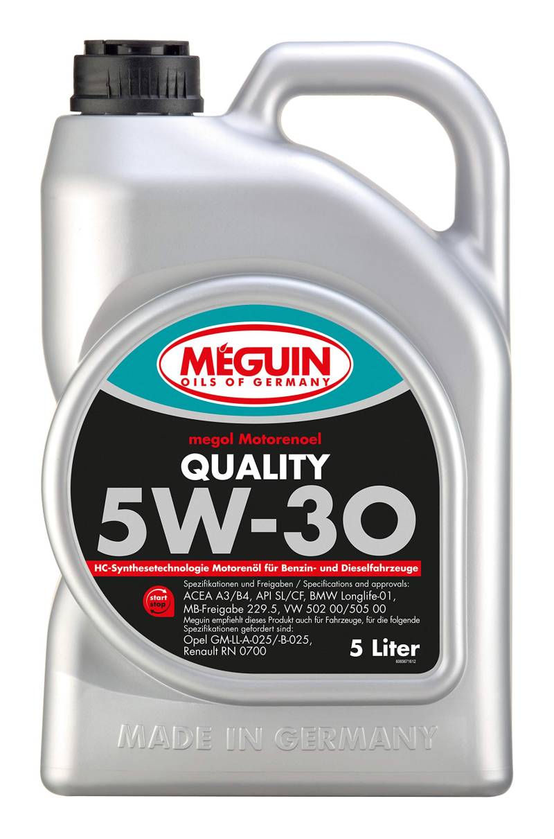 Meguin Megol Quality SAE 5W-30 | 5 L | Synthesetechnologie Motoröl | Art.-Nr.: 6567, farblos von Meguin