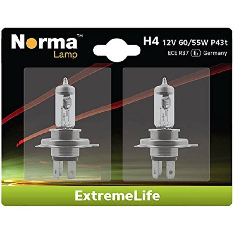 Norma 214611-202 H4 Halogen Scheinwerferlampe-Doppelblister Extreme Life 12 V 60/55 W P43t von Norma