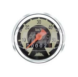 Tachometer für SR2E, SR4-1, KR50, Ø48mm, 60km/h-Version - Skale schwarz/ hellelfenbein, Tachoglas gewölbt, Chromring von Unbekannt