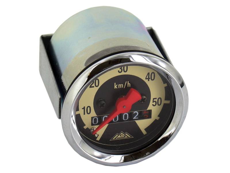 Tachometer für SR2E, SR4-1, KR50, Ø48mm, 60km/h-Version - Skale schwarz/ hellelfenbein, Tachoglas gewölbt, Chromring von Unbekannt