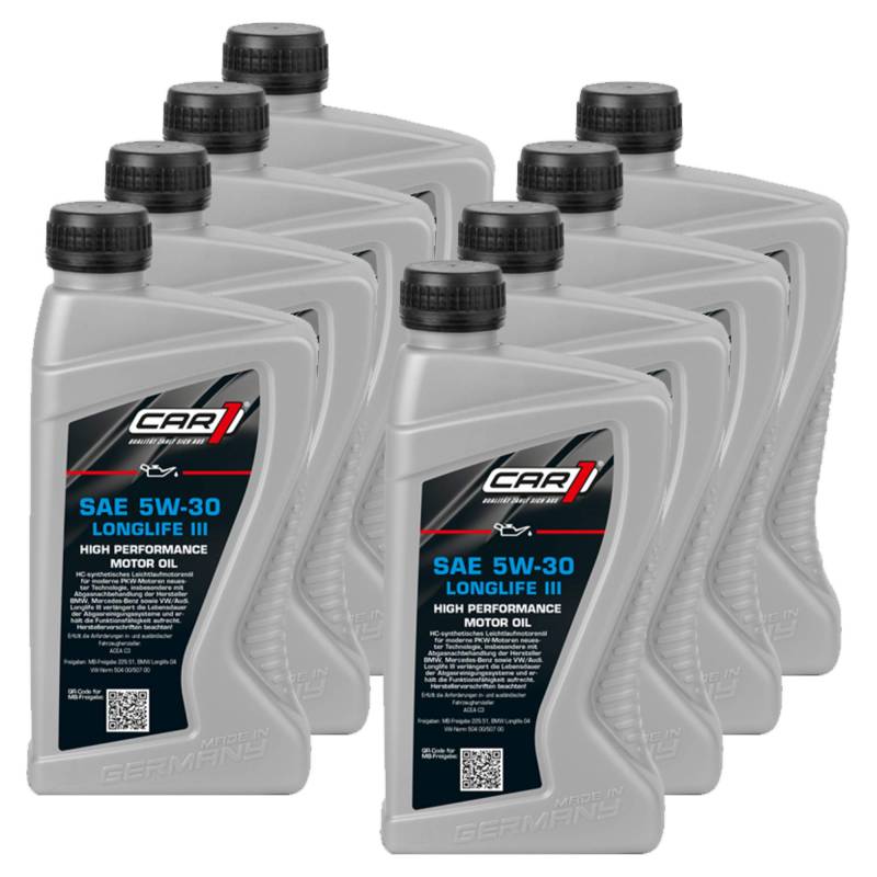 Unbekannt 8X Car1 Motoröl 5W-30 Longlife Leichtlauf High Performance Motor Motoren Öl Benzin Diesel Ottomotor Benzinmotor Dieselmotor Engine Oil 1L von Unbekannt