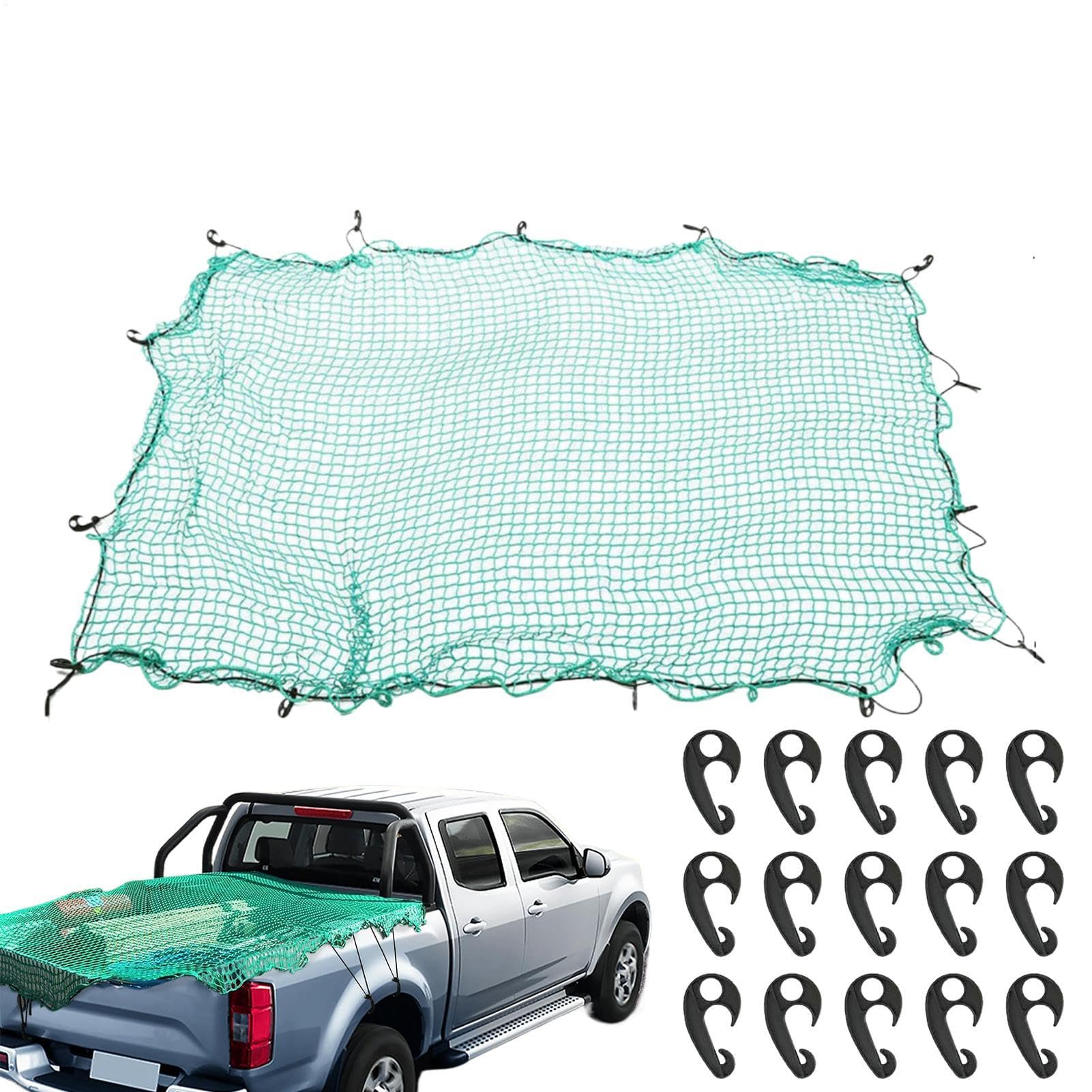 Heavy Duty Safety Cargo Net, Elastic Truck Bed Mesh Organizer, Secure Luggage Holder for Car, Pickup, Trailer, Ideal for Travel, Camping, Beach, Fishing, 0.79x1.18 Inches von Ungtyb