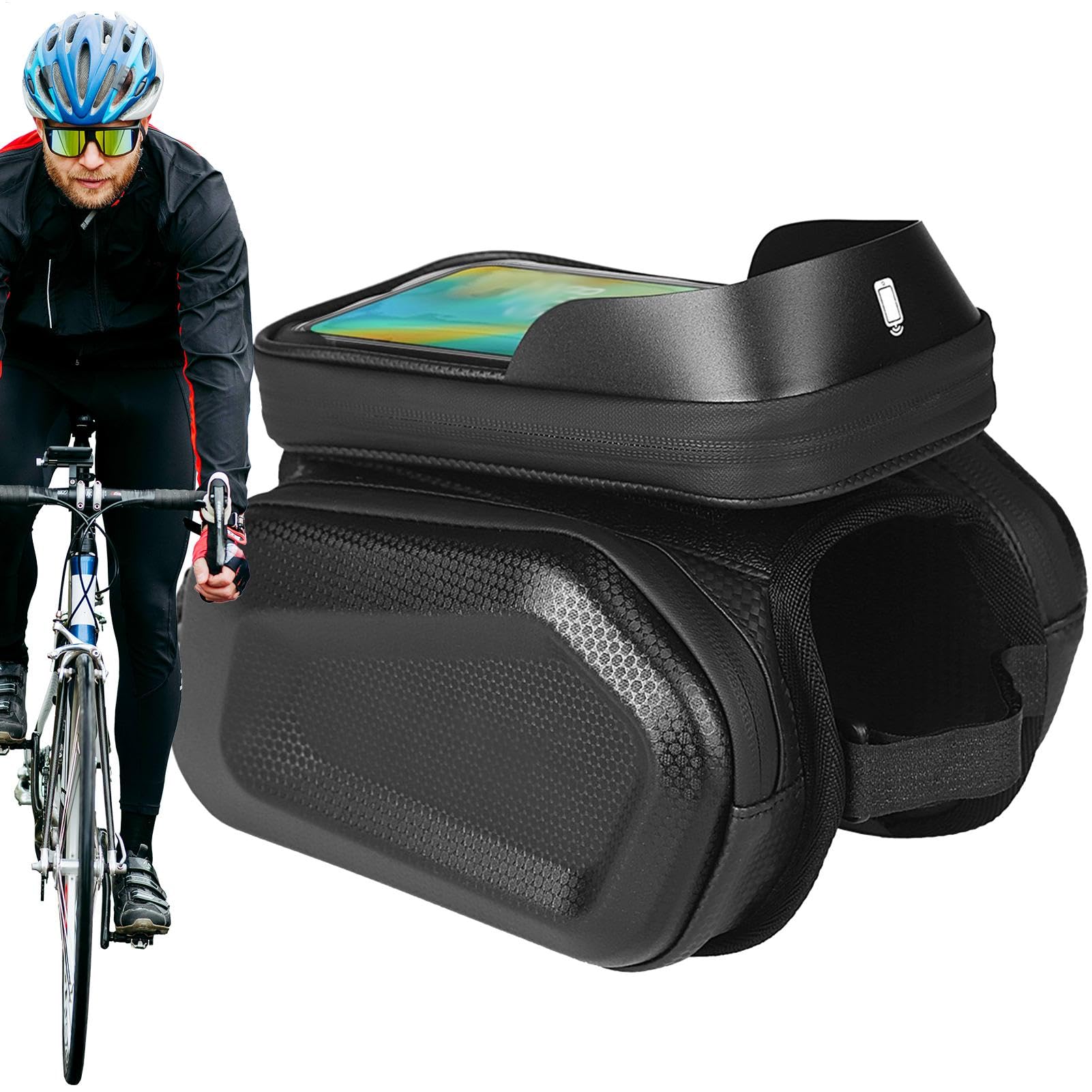 Ungtyb Bike Front Bag, Touchscreen Phone Pouch, Cycling Gear Pack, Waterproof Bike Bag with Space Storage and Stable Mounting for Mountain or Road Biking, 7.87 x 2.56 x 4.53 Inches von Ungtyb