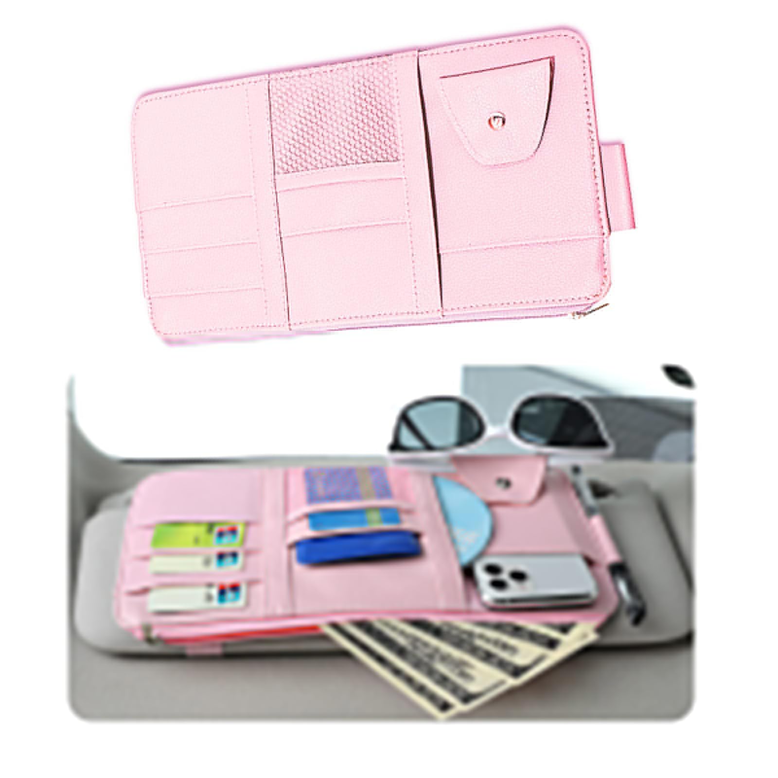 Auto-Sonnenblenden-Organizer, Auto-Visiertasche und Innenzubehör, Sonnenbrillenhalter, Reisedokumenten-Halter, LKW-Aufbewahrungstasche mit Netz-Reißverschluss mit mehreren Taschen (Rosa) von Unifizz