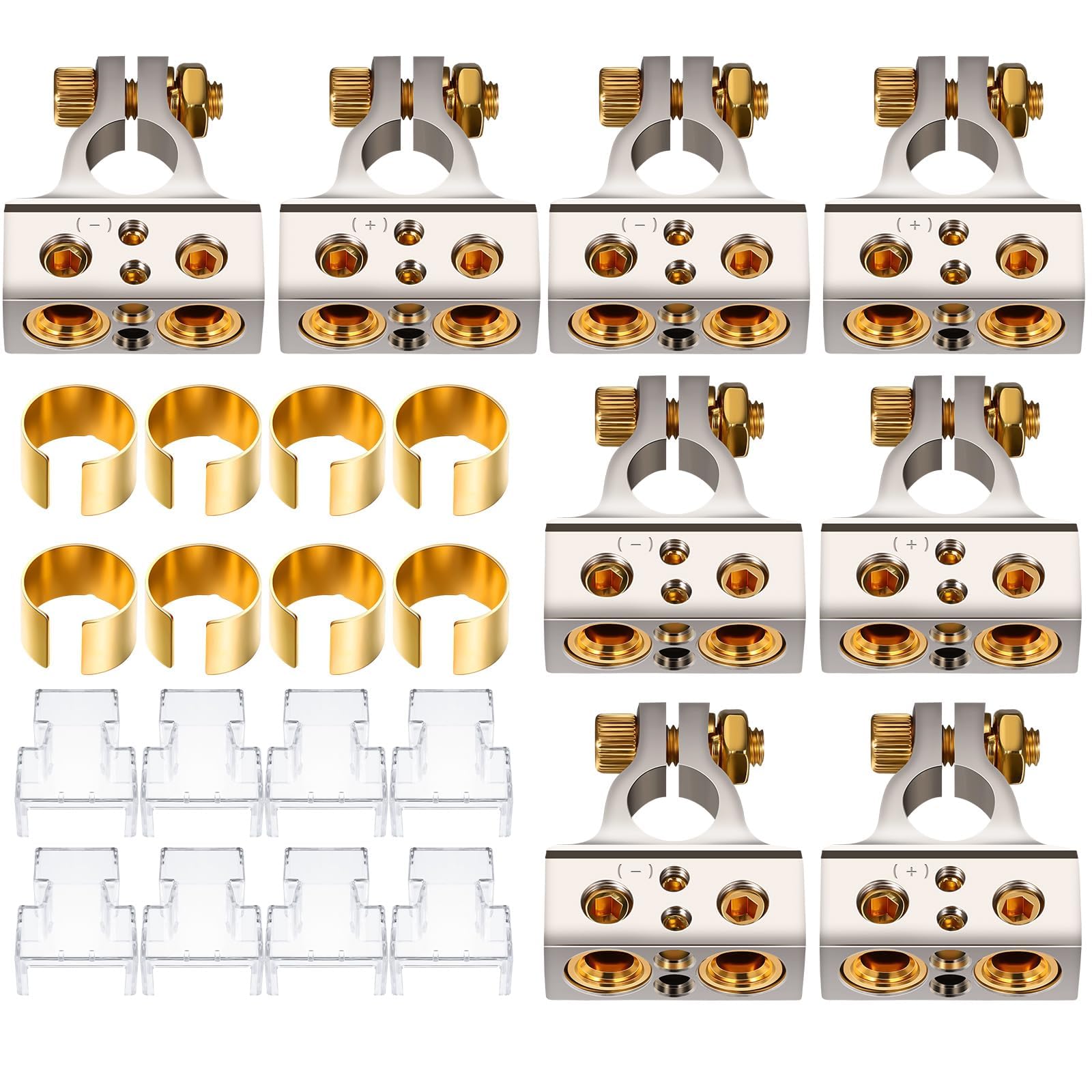 Batterieklemmen-Anschlüsse, 0/2/4/6/8/10 AWG-Batterieklemmen, robuste Autobatterieklemme, mehrere Batterieklemmen, positive negative Batterieenden, mit Unterlegscheiben-Schutzabdeckung (4 Paar) von Unifizz