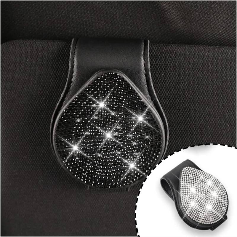 Bling Sonnenbrillenhalter für Auto-Sonnenblende, magnetischer Lederbrillenaufhänger für Auto, Ticketkarten-Clip, Brillenhalterung, Strass, modischer Brillenhalter, Auto-Visier-Zubehör (schwarz) von Unifizz