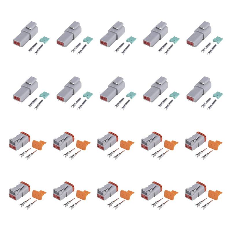 Unifizz 10er Set 2-polig DT04-2P DT06-2S Automotive Wasserdichter Stecker 13 Ampere Dauerstrom 14-18 AWG DT-Serie Stecker für LKW von Unifizz