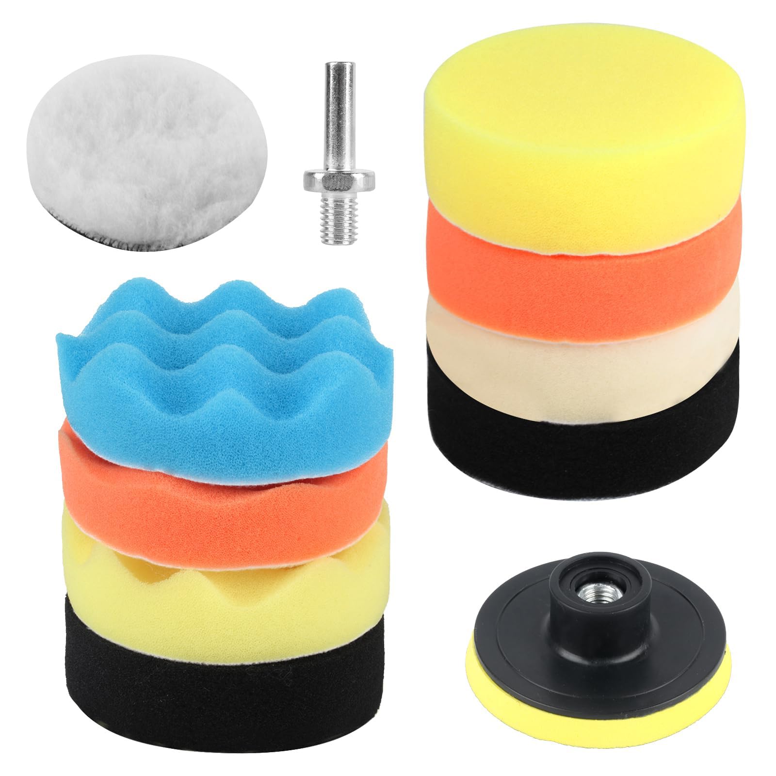 Unifizz 11 Stück Auto-Polierpads für Bohrmaschinen, 7,6 cm Schaumstoff-Pads, Wollpads, M10-Adapter von Unifizz