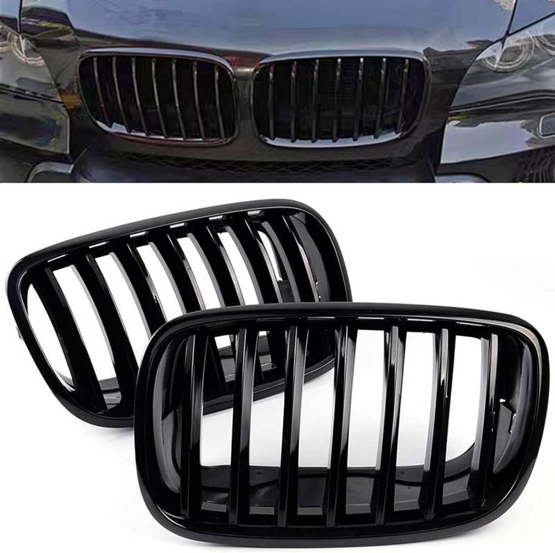 Unifizz 2 x Frontgrill ABS glänzend schwarz Nieren Grill passend für BMW X5 E70 X6 E71 2007 2008 2009 2010 2011 2012 2013 2014 von Unifizz