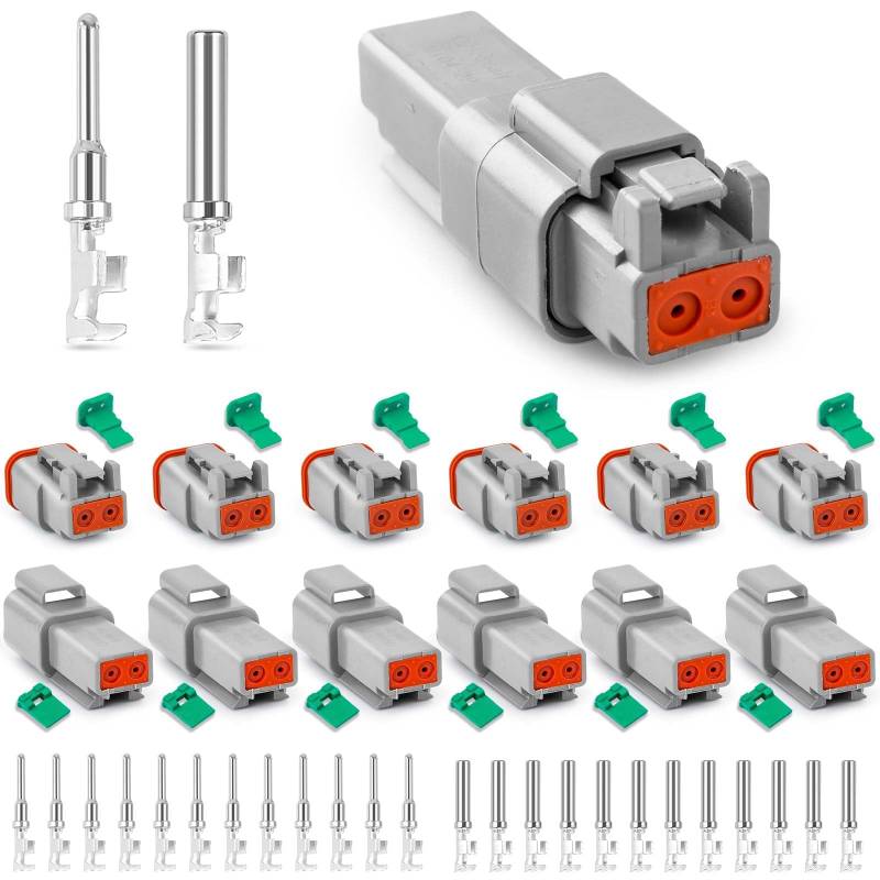 Unifizz 6 Sets DW1017 2-poliges Deutsch DT-Steckverbinder-Set, IP68 wasserdicht, Automobil-Steckverbinder-Set mit 12 Paaren, Größe 16, gestanzte Kontakte, 14-18 AWG von Unifizz