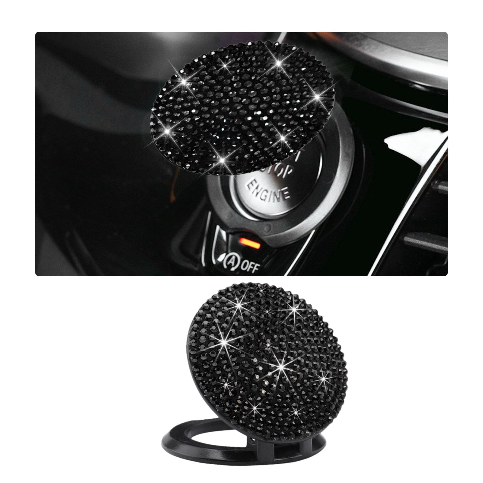 Unifizz Bling Auto Push to Start Button Cover, Crystal Strass Motor Startknopf Aufkleber, Anti-Kratz-Zündknopf-Schutzkappe, passend für Tasten ≤ 4,1 cm (1,65 Zoll) (schwarzer Diamant) von Unifizz