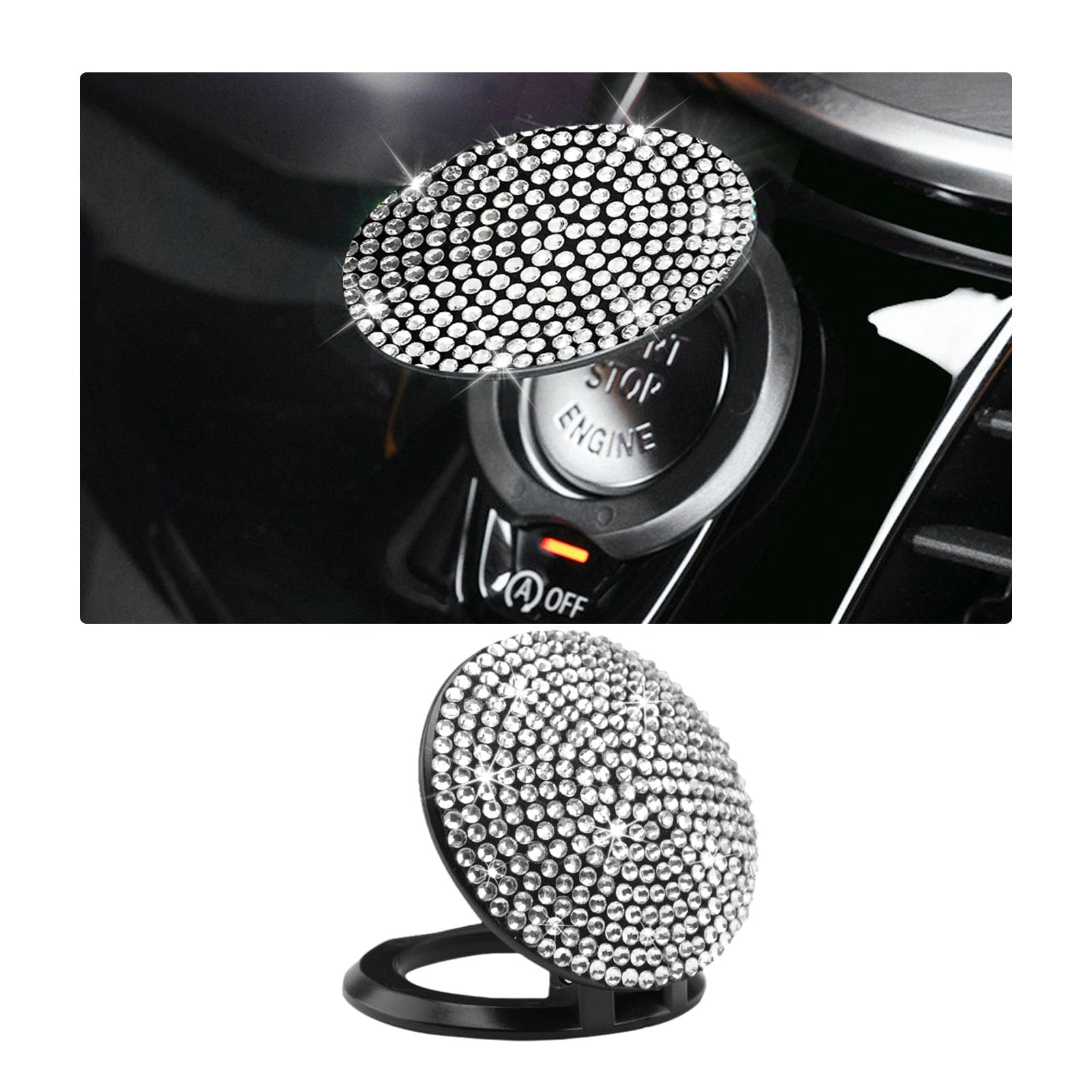 Unifizz Bling Auto Push to Start Button Cover, Crystal Strass Motor Startknopf Aufkleber, Anti-Kratz-Zündknopf-Schutzkappe, passend für Tasten ≤ 4,1 cm (weißer Diamant) von Unifizz