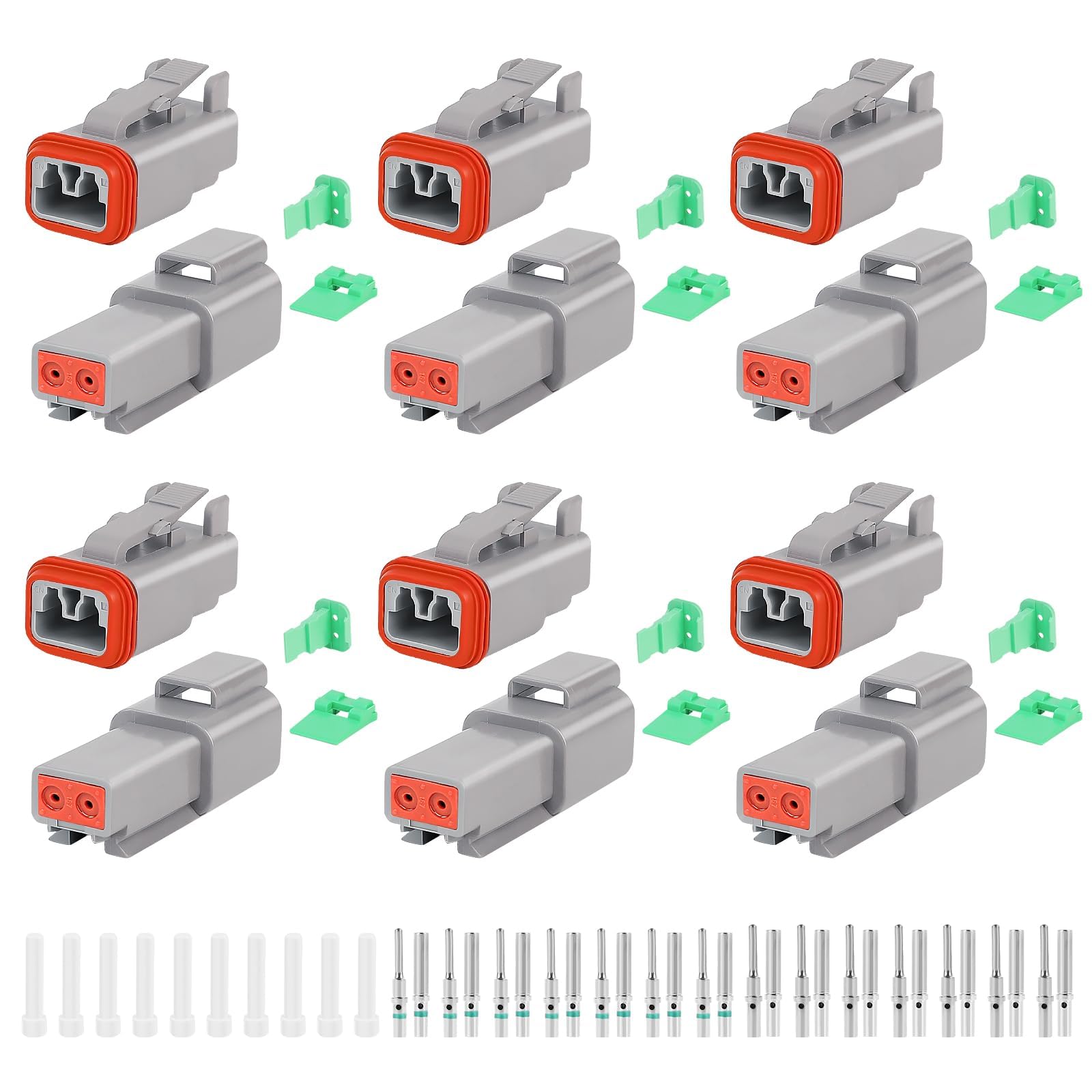 Unifizz Deutsch 2-poliges Steckverbinder-Set, 6 Sets wasserdichte elektrische Steckverbinder mit soliden Kontakten 16# für Automobil, Marine, LKW, Boot, IP68 Crimpzange kompatibel, 14-20 AWG von Unifizz