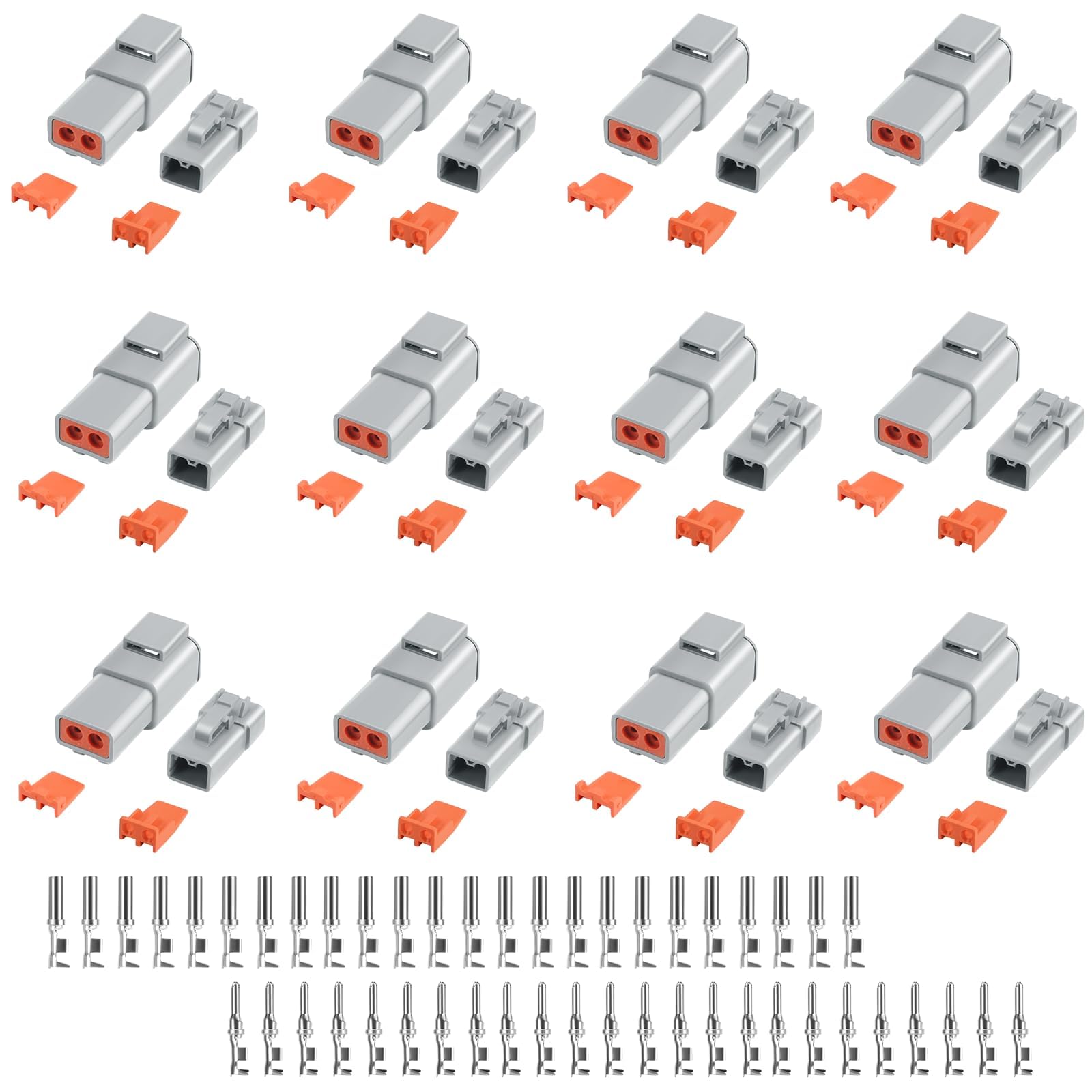 Unifizz Deutsch DTP Steckverbinder, 2-polig, wasserdicht, elektrische Steckverbinder, 12-14 AWG, 25 A, Automobil-Stecker- und Buchsen-Set, IP67 versiegelt mit gestanzten Klemmstiften, 12-teiliges Set von Unifizz