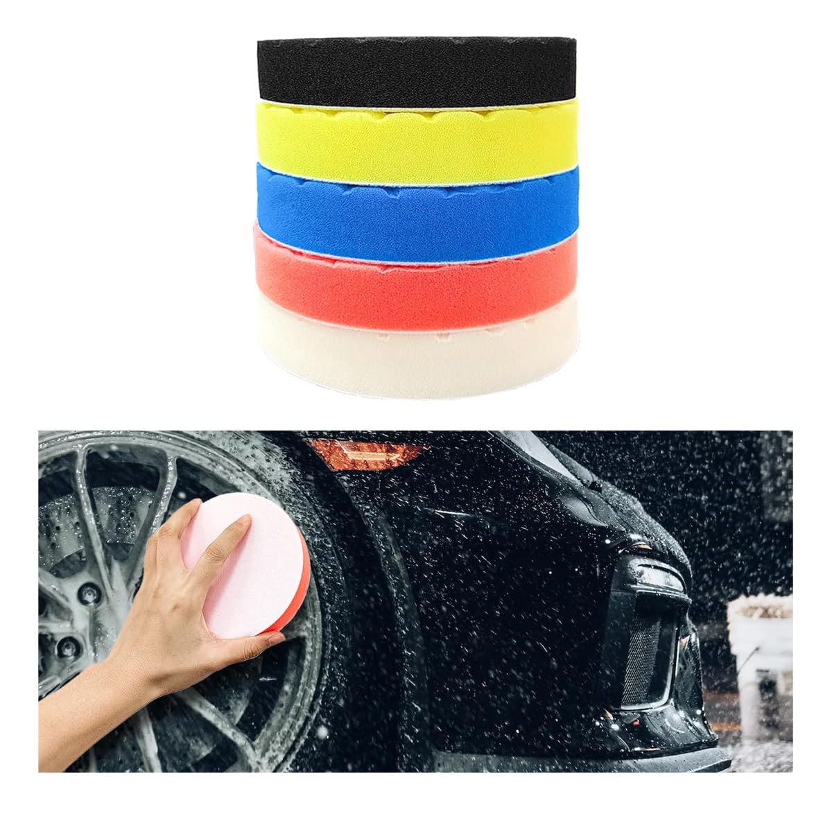 Unifizz Polierpads, 17,8 cm, 5-teiliges Polierpad-Set für Auto-Puffer-Polierer, Polieren und Wachsen, Stützplatte, Verbund-Polierschwamm-Pads von Unifizz