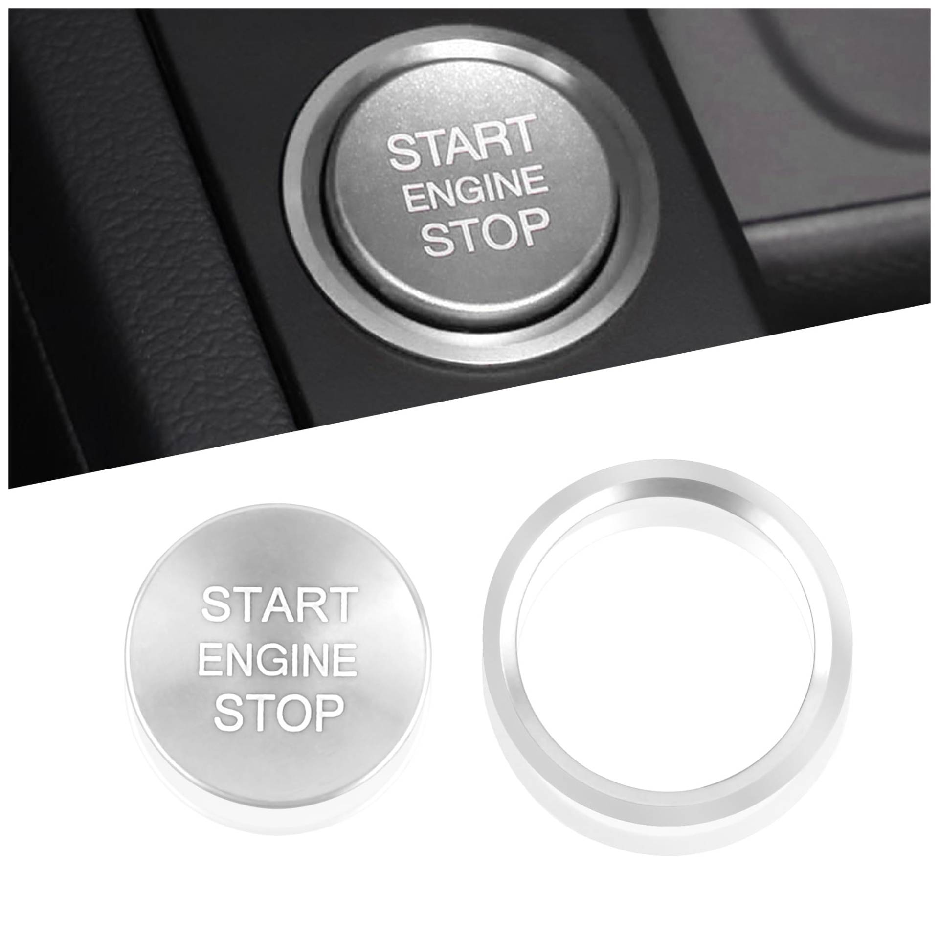 Unifizz Push to Start Button Cover Compatible with Audi, Engine Start Stop Button Protector, Red Car Accessories with Zinc Alloy Ring, Stylish Interior Ignition Button Decor(Silver) von Unifizz