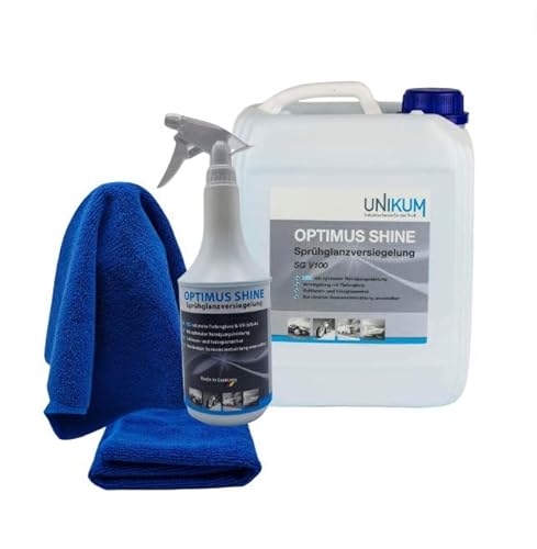 Unikum OPTIMUS SHINE Sprühglanzversiegelung SET, 5 Liter + 1 Liter Sprühflasche, inkl. 2x Mikrofasertücher 40x40 cm, 300 GSM von Unikum Chemie