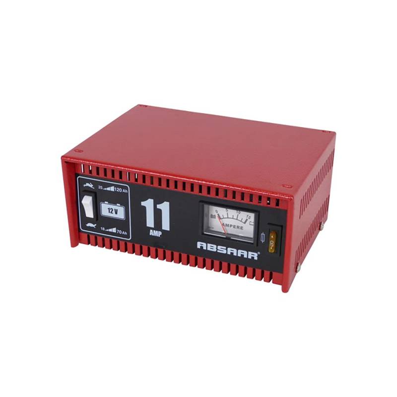 Absaar 77906 Batterieladegerät Werkstattladegerät 11A 12V, für 25 Ah - 120 Ah Batterien, rot/schwarz, 11:00:00 von Absaar