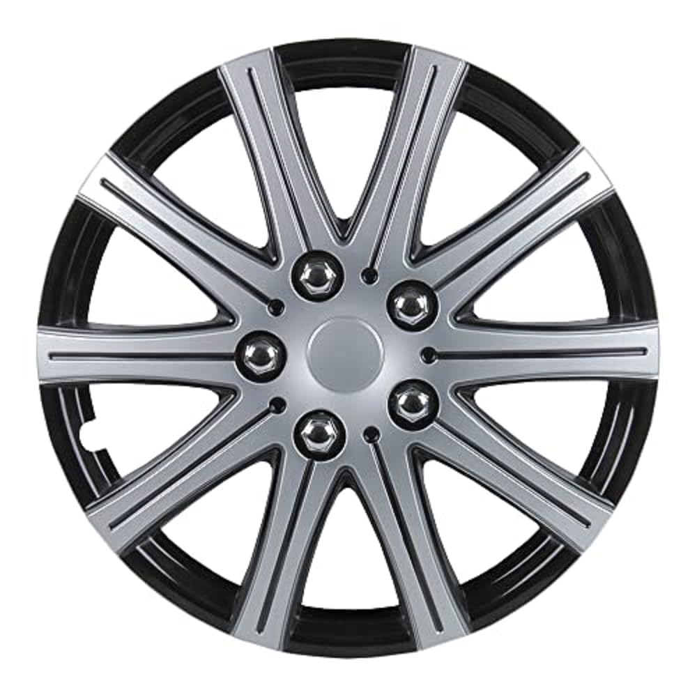 cartrend Radkappen Adelaide, 15 Zoll, für alle gängigen Stahlfelgen, aus Spezial-ABS-Qualitätskunststoff, schlagfest, zweischichtige Metallic-Lackierung, überlackierbar, schwarz-silber, 4 Stück von Unitec