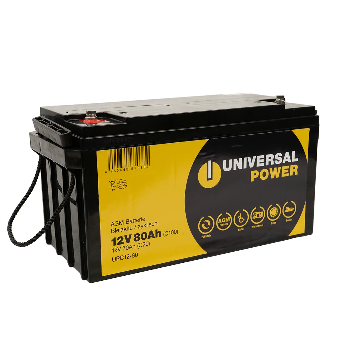 Universal Power UPC12-80 12V 80Ah (C100) AGM Solarbatterie Wohnmobilbatterie von Universal Power