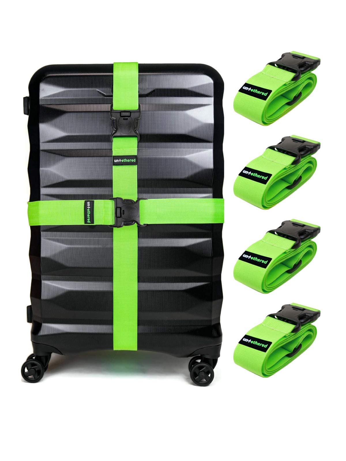 Untethered 4er-Pack Gepäckgurte | Gürtel zur sicheren Aufbewahrung Ihres Koffers während der Reise, Premium-Zubehör zum Verschluss von Reisetasche von Untethered
