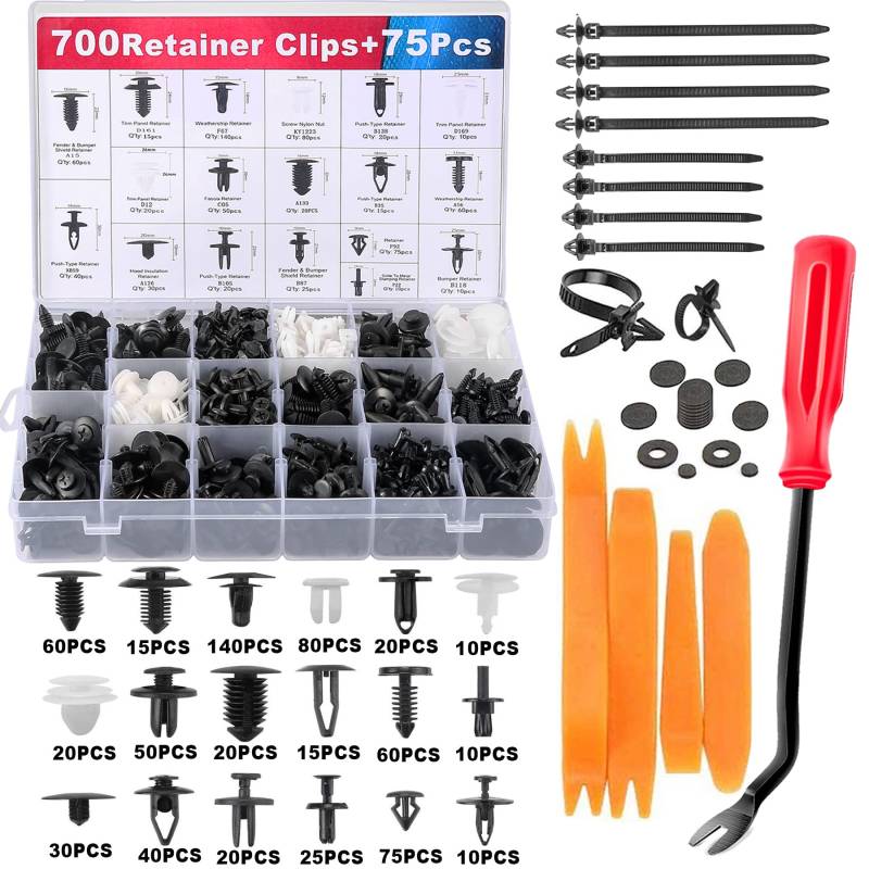 Uolor 775 Stücke Auto Befestigung Clips aus Kunststoff Universal Befestigungclips Plastikklips Satz mit Demontage Werkzeuge, Kabelbinder und Schwammig Kissen von Uolor