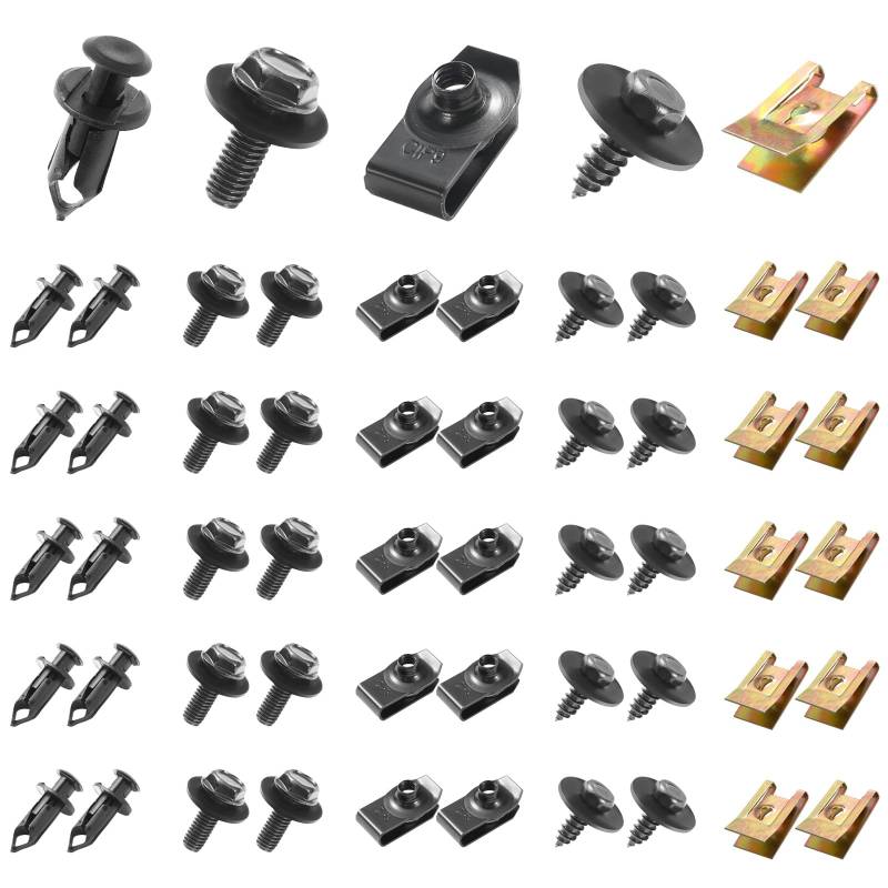 Uolor 100 Stücke Blechmutter Schraube Mutter Clip Kit, Auto Body Undertray Fender Schrauben, Metall U Typ Befestigungsclip, Kotflügelclip Blechmuttern Befestigung Clips für Auto von Uolor