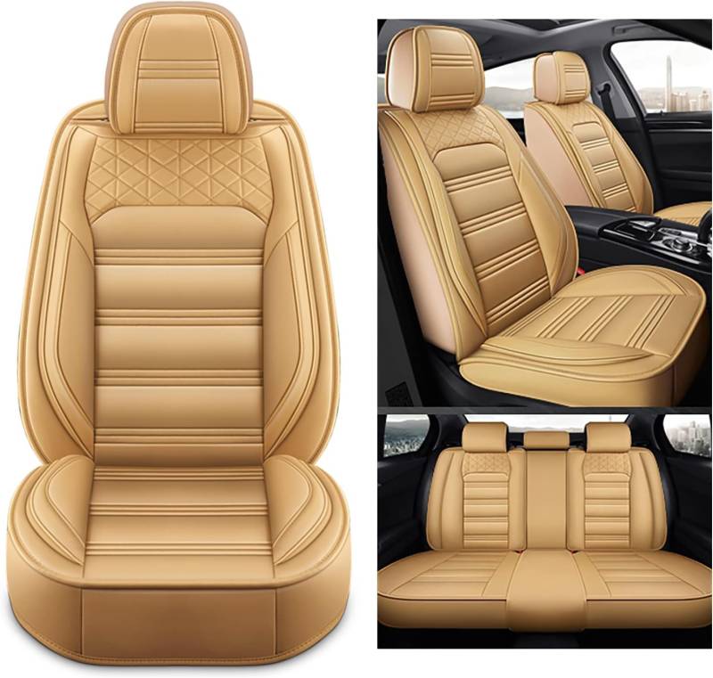 Uomeng Autositzbezüge komplettes Set Universal in Stylish Design | Schonbezüge für Vordersitze und Rückbank | Auto Sitzbezüge Airbag Kompatibel | Premium Wasserdicht Sitzbezug, Beige Standard von Uomeng