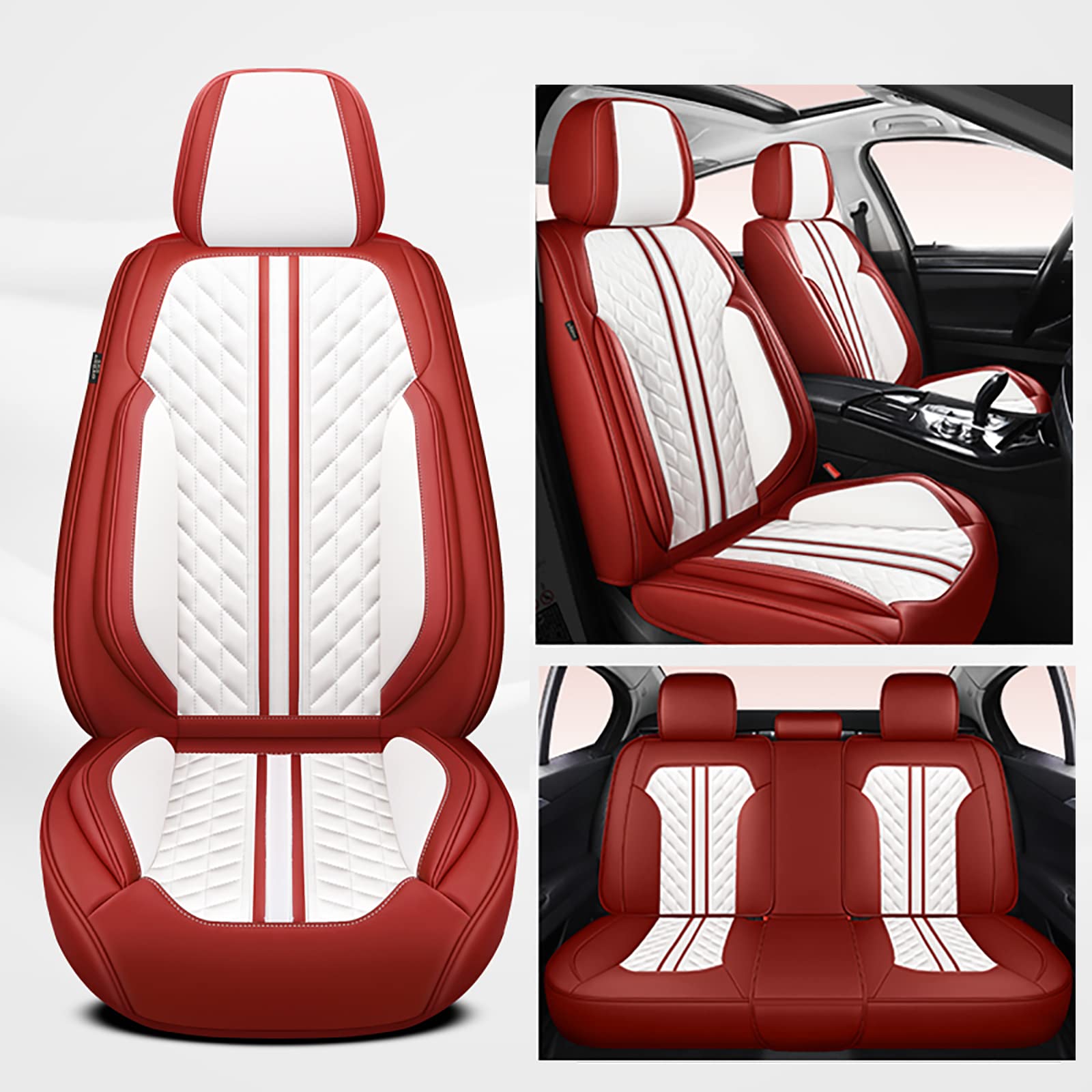 Uomeng Sitzbezüge Auto Universal Set Zubehör für Citroen C3 /C3 Aircross /C3 Picasso /C4 Coupé /C4 Pallas /C4 /C4 Entreprise/ë-C4 /C4 AirCross /C4 Cactus Autositzbezüge Weiß Rot von Uomeng