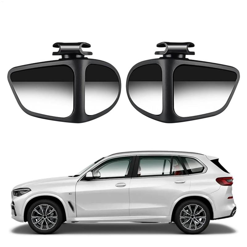 Wide Angle Car Auxiliary Mirror, 1 Pair Car Reversing 360 Degree Small Blind Mirror, Adhesive Mount Multi-Sided Side Rear View Glass for Driving Safety, black, white von Uonguon