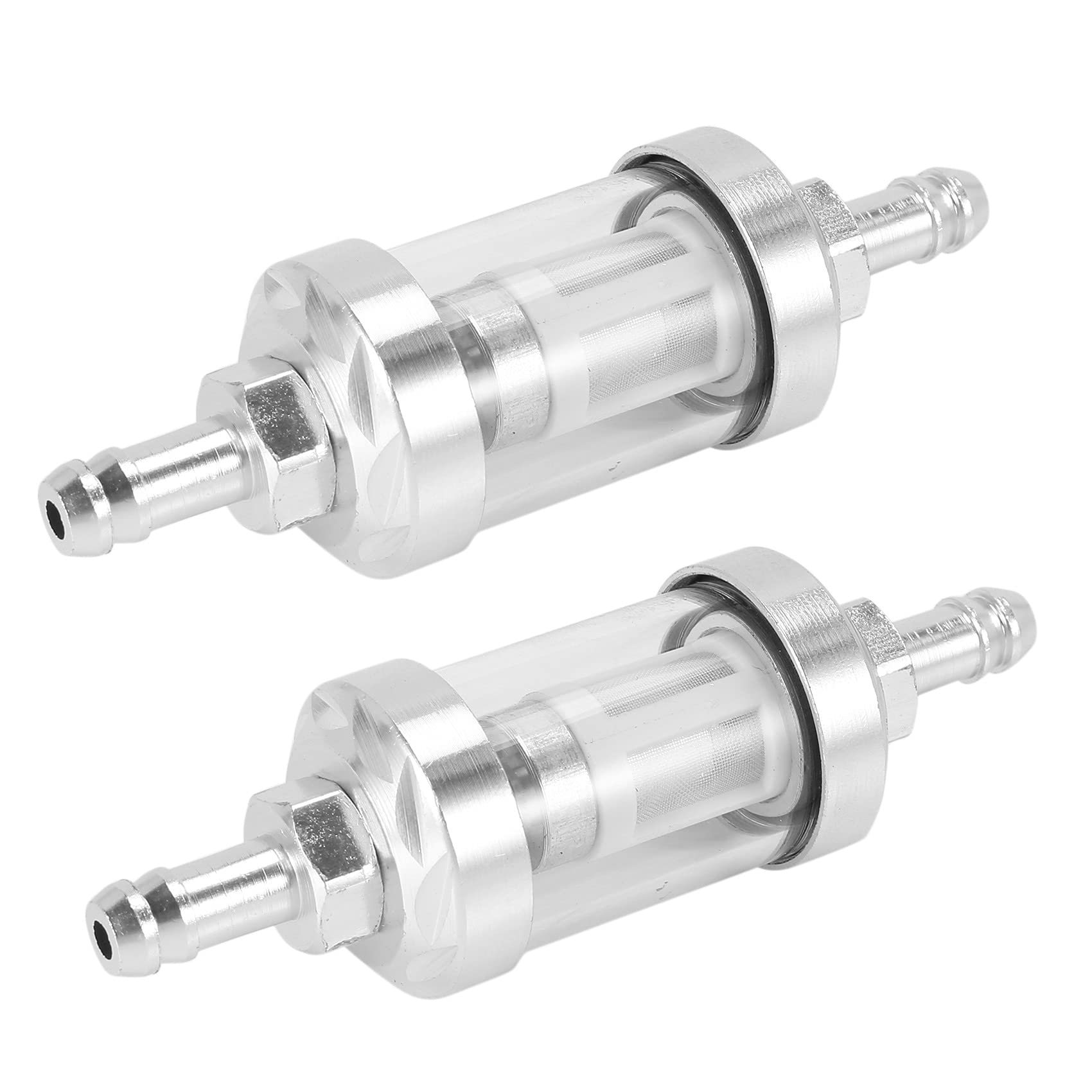 Uooduby 2X Universal Chrom Glas Kraftstoff Benzin Dieselmotor Inline Filter 5/16 8mm Silber für Motorräder von Uooduby