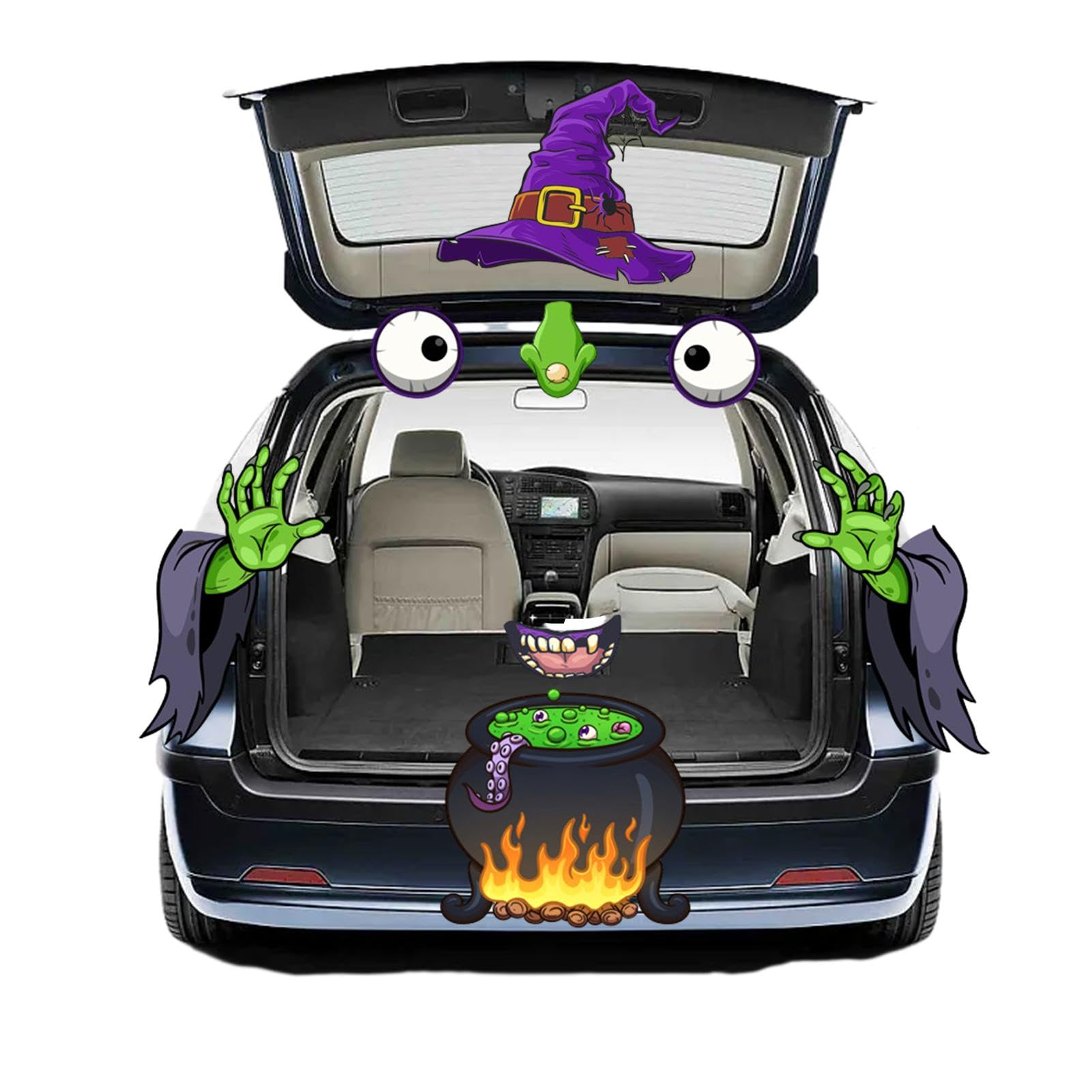 Halloween-Autodekorationen, Kofferraum- oder Leckerli-Autodekorationsset - Stark klebende Halloween-Dekorationsaufkleber | Waschbare Halloween-Aufkleber, Partyzubehör, wasserdichte Auto-Bogen-Vorhof-A von Uoqpty